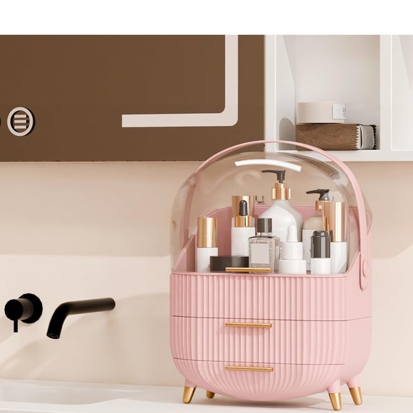 Makeup Organizer for Vanity Cosmetics Skincare Organizers with Lid and Drawers - Picture 4 of 5